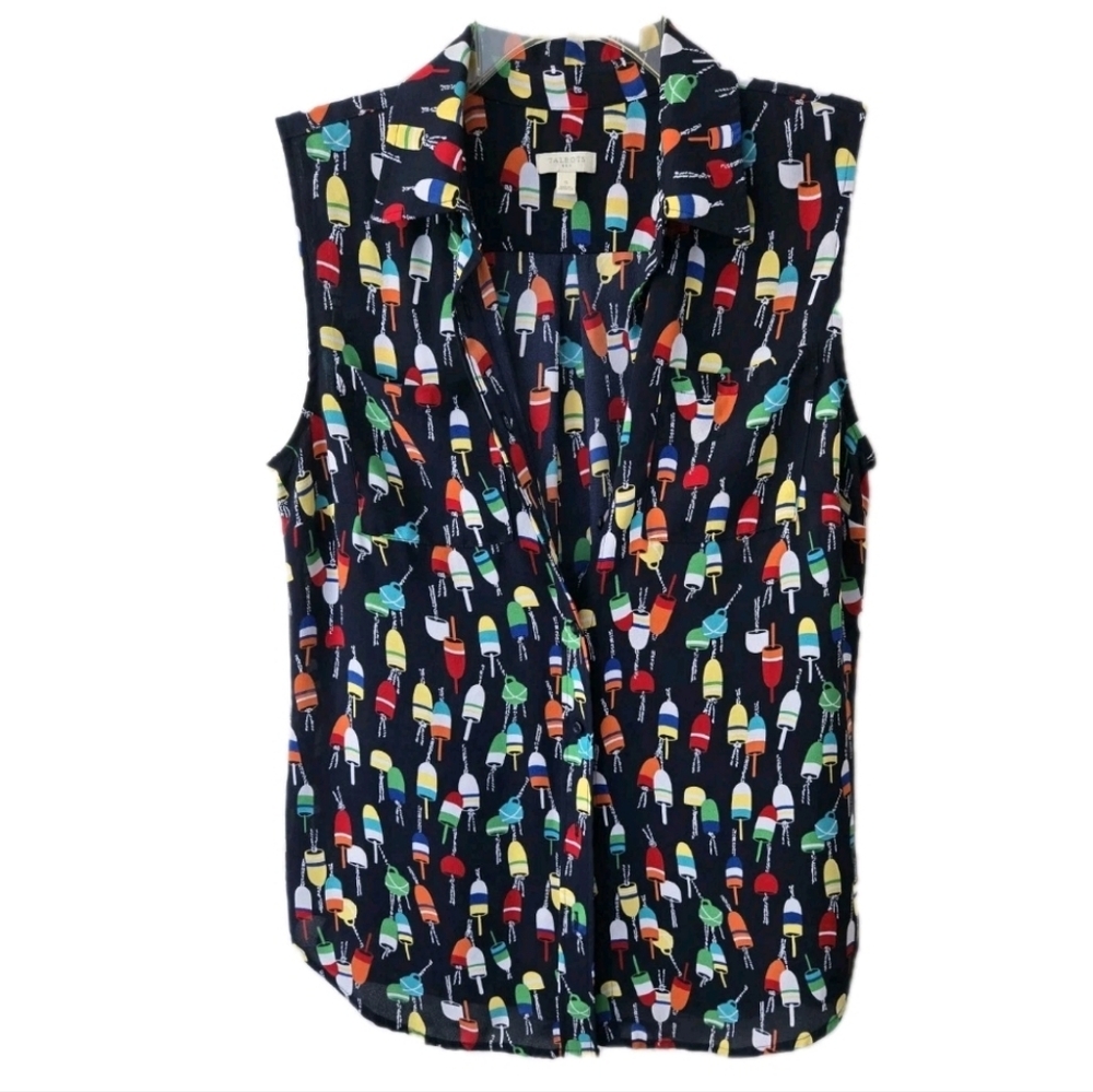 Talbots Navy Buoy Print Shell Top Coastal Grandma Charm Chic Style Sz S